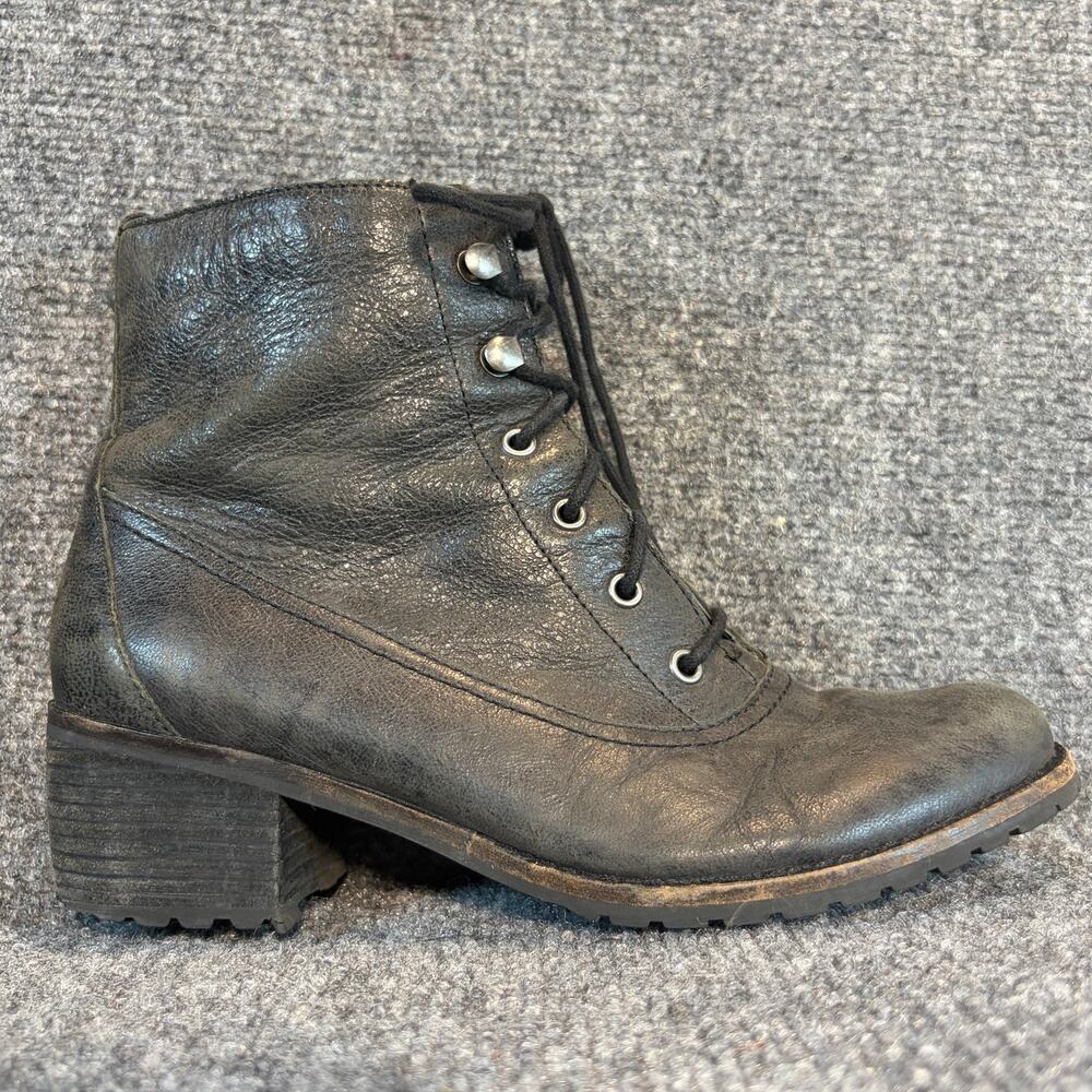 Aetrex Womens Black Leather Comfort Ankle Boots Size 7 Laces Zip Orthotic Shoes
